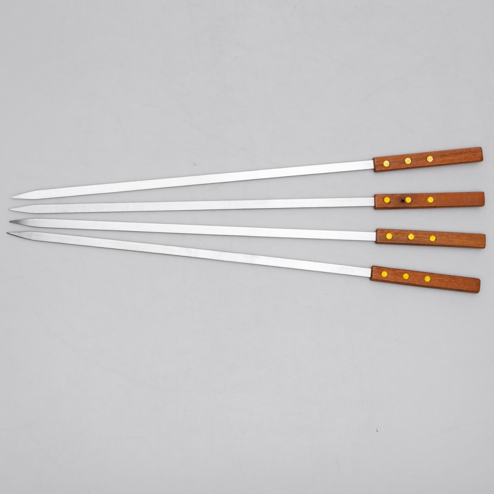 Набор шампуров 4 штук из нержавеющей стали с деревянной ручкой 53.5х1 см BQ-20