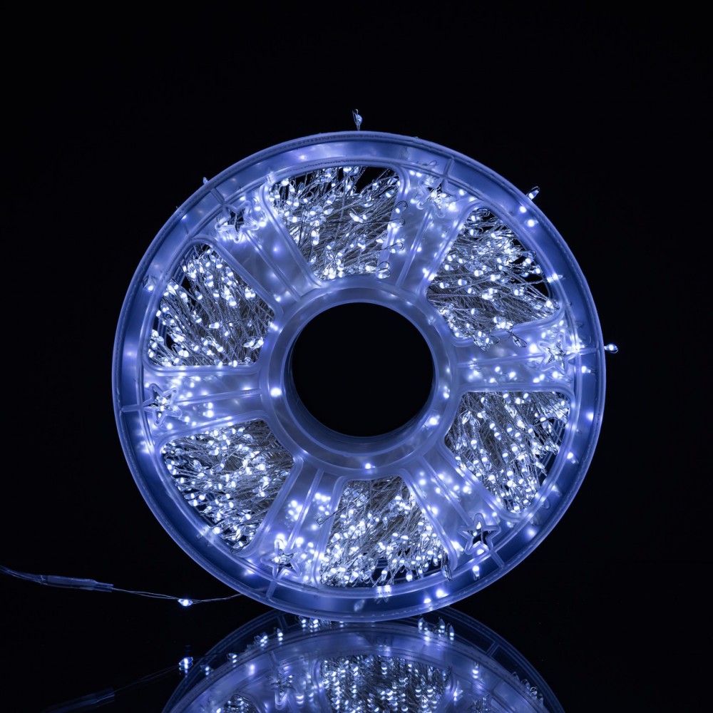 Новогодняя гирлянда комнатная роса Хвойная лапа 50 м 1500 LED белый провод Белое сияние D1500L50MWW