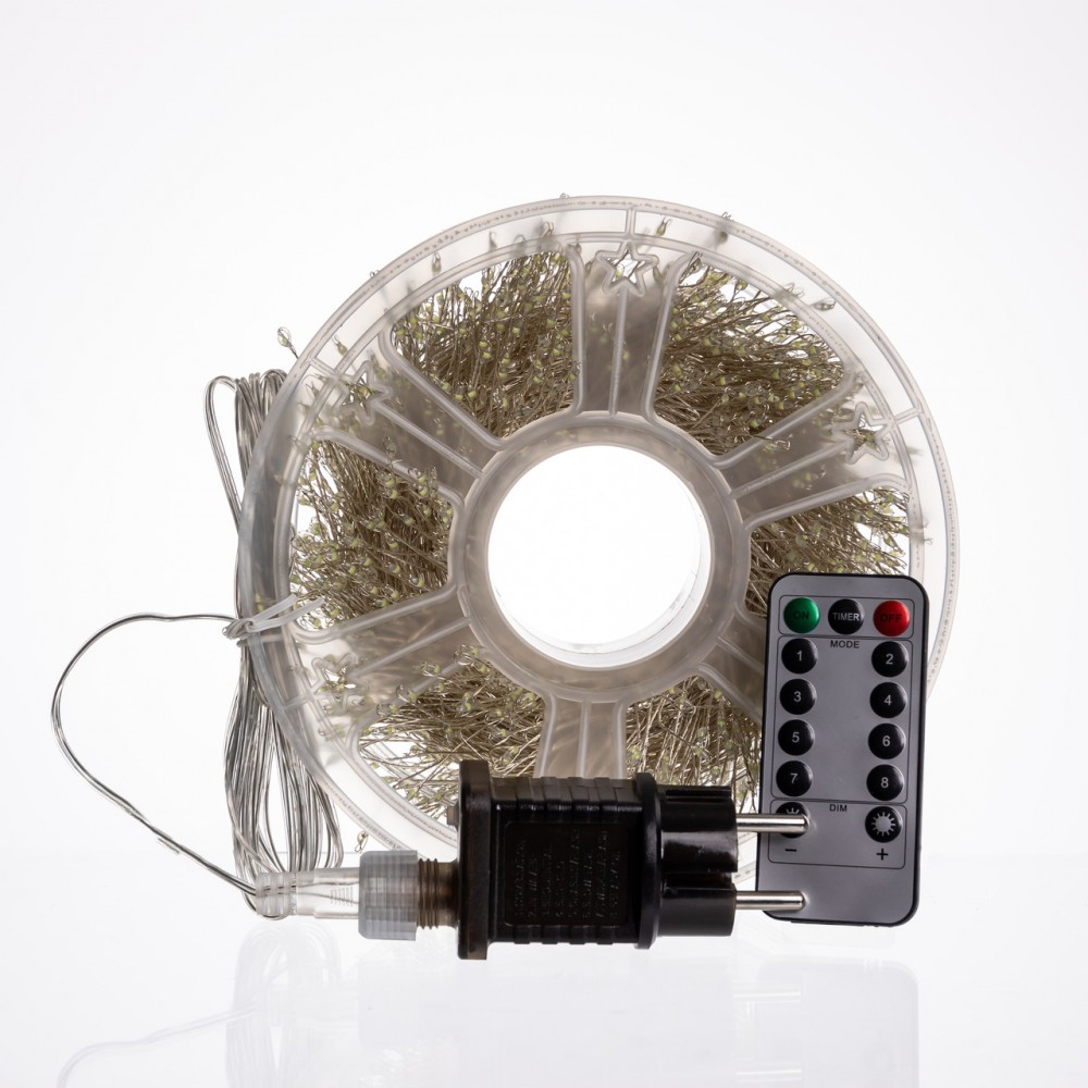 Новогодняя гирлянда комнатная роса Хвойная лапа 50 м 1500 LED белый провод Белое сияние D1500L50MWW