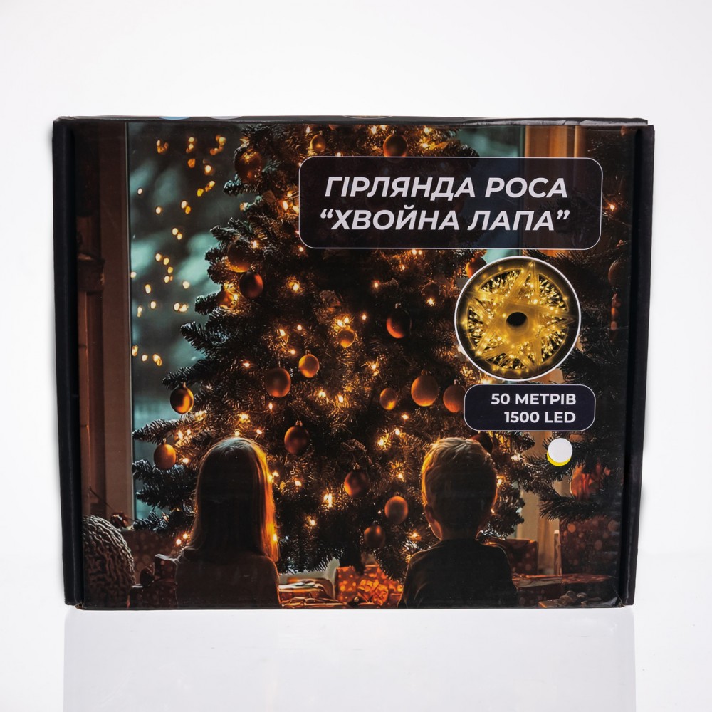 Новогодняя гирлянда комнатная роса Хвойная лапа 50 м 1500 LED белый провод Белое сияние D1500L50MWW