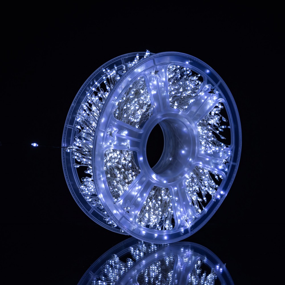 Новогодняя гирлянда комнатная роса Хвойная лапа 50 м 1500 LED белый провод Белое сияние D1500L50MWW