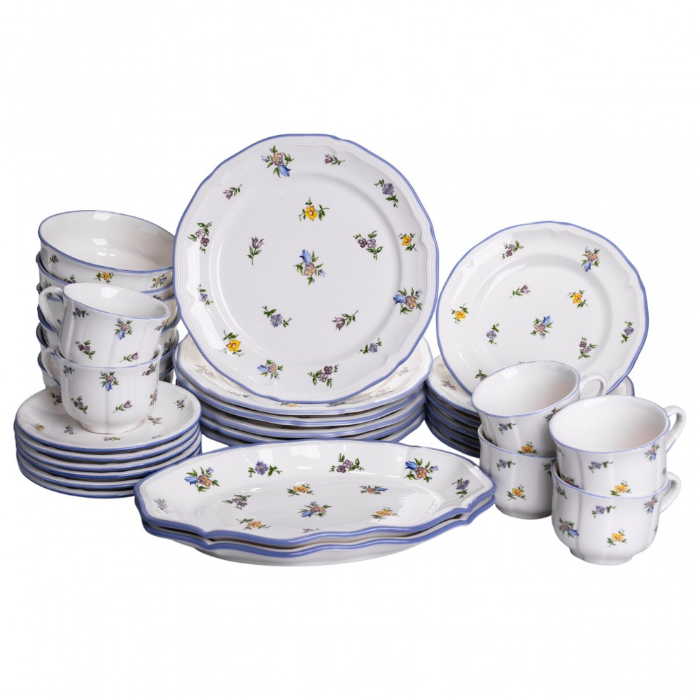 Столовый набор посуды тарелок и чашек 32 предмета на 6 персон Retro Floral фарфоровый, обеденный столовый сервиз тарелок YY78-9A