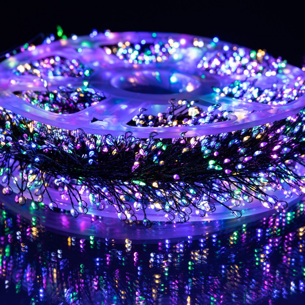 Новогодняя гирлянда комнатная роса 100 м 3000 LED Хвойная лапа зеленый провод Мультиколор D3000L100MGML