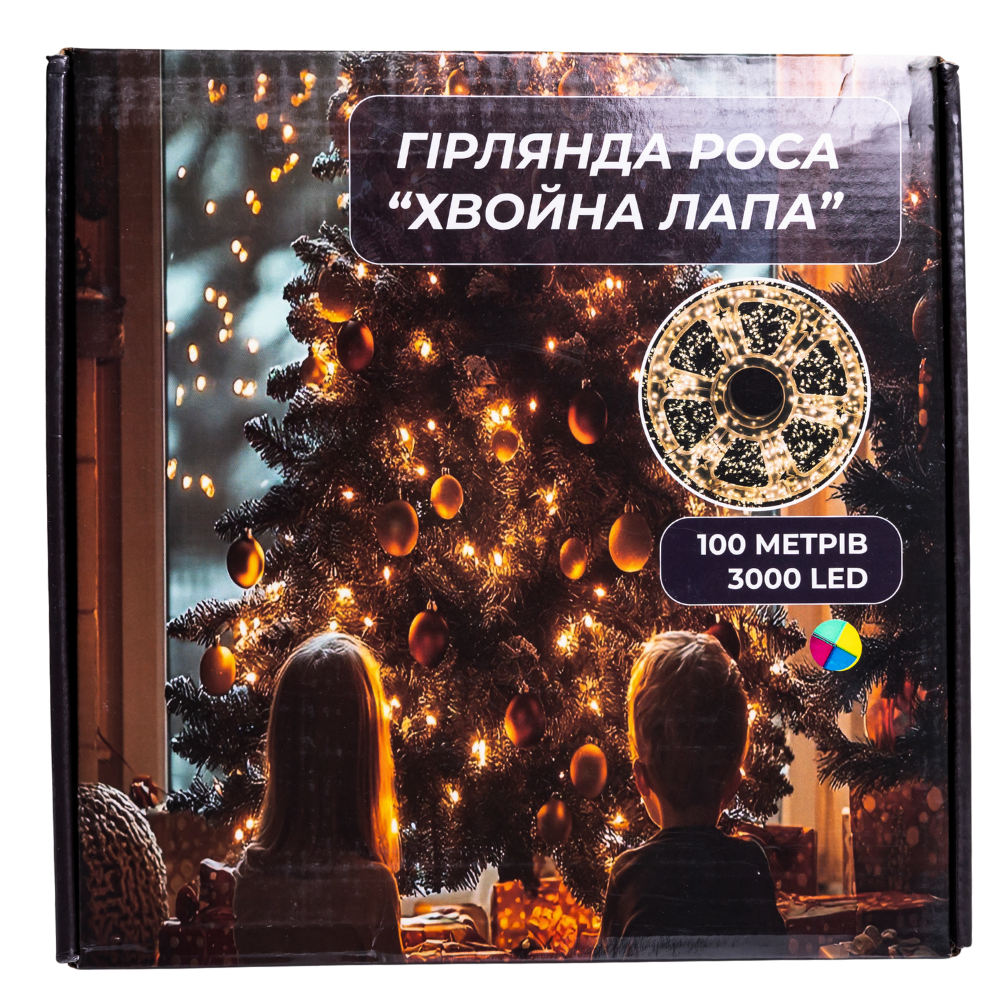 Новогодняя гирлянда комнатная роса 100 м 3000 LED Хвойная лапа зеленый провод Мультиколор D3000L100MGML