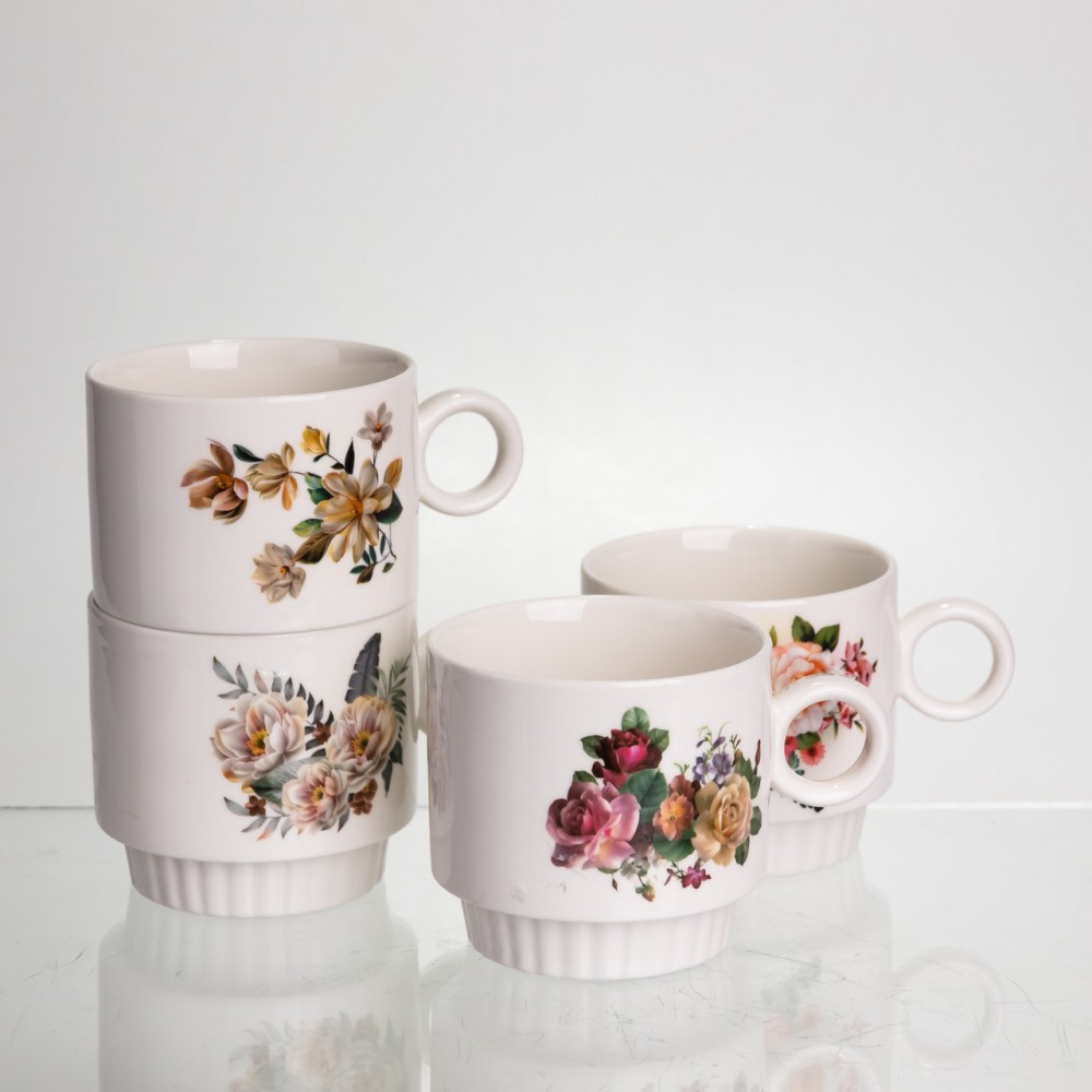 Набор чашек для чая и кофе на металлической подставке Flower 4 (шт) по 300 (мл) подарочный набор фарфоровых чашек FM-7