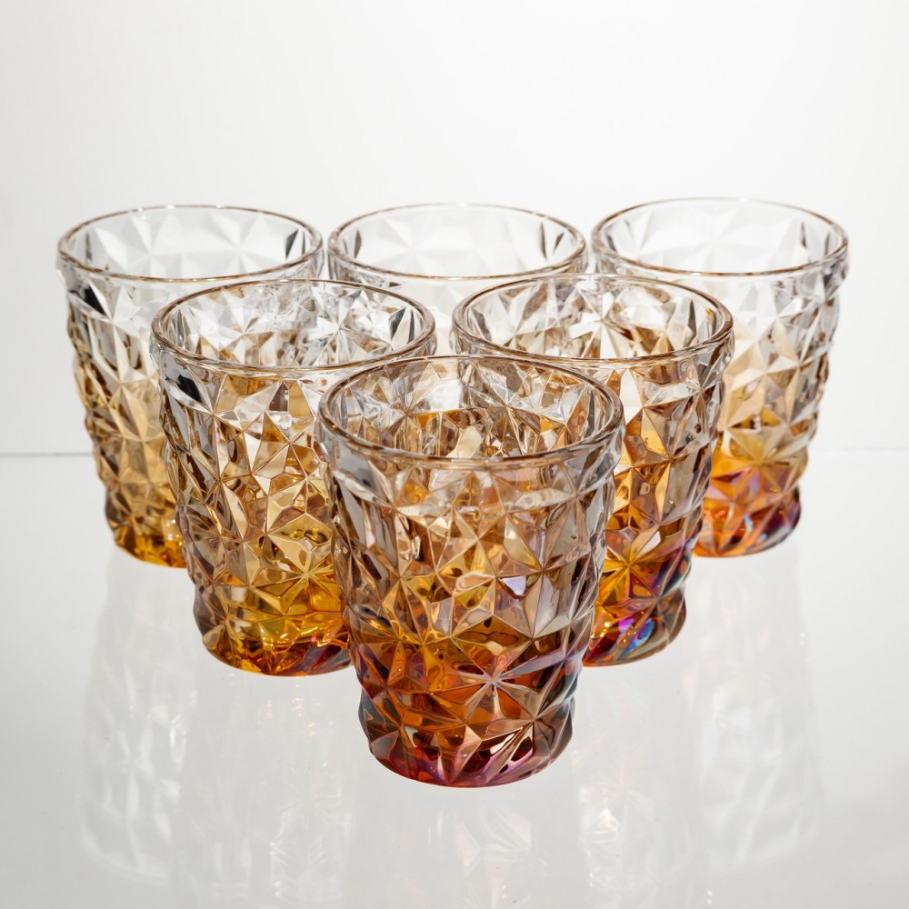 Набор стеклянных стаканов 6 штук 250 мл для напитков Золотистый Yiwu HP-19-192