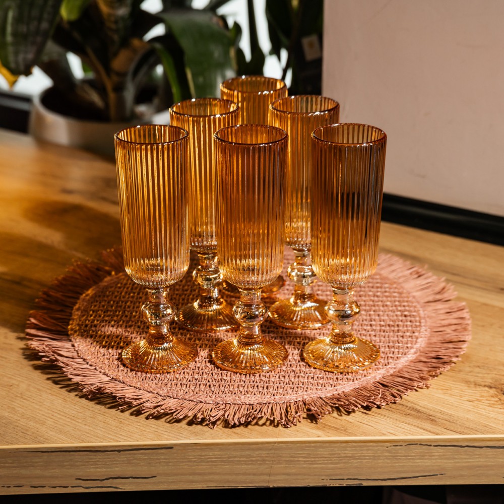 Набор бокалов для шампанского 6 штук 160 мл на ножке Янтарный Yiwu HP-19-211