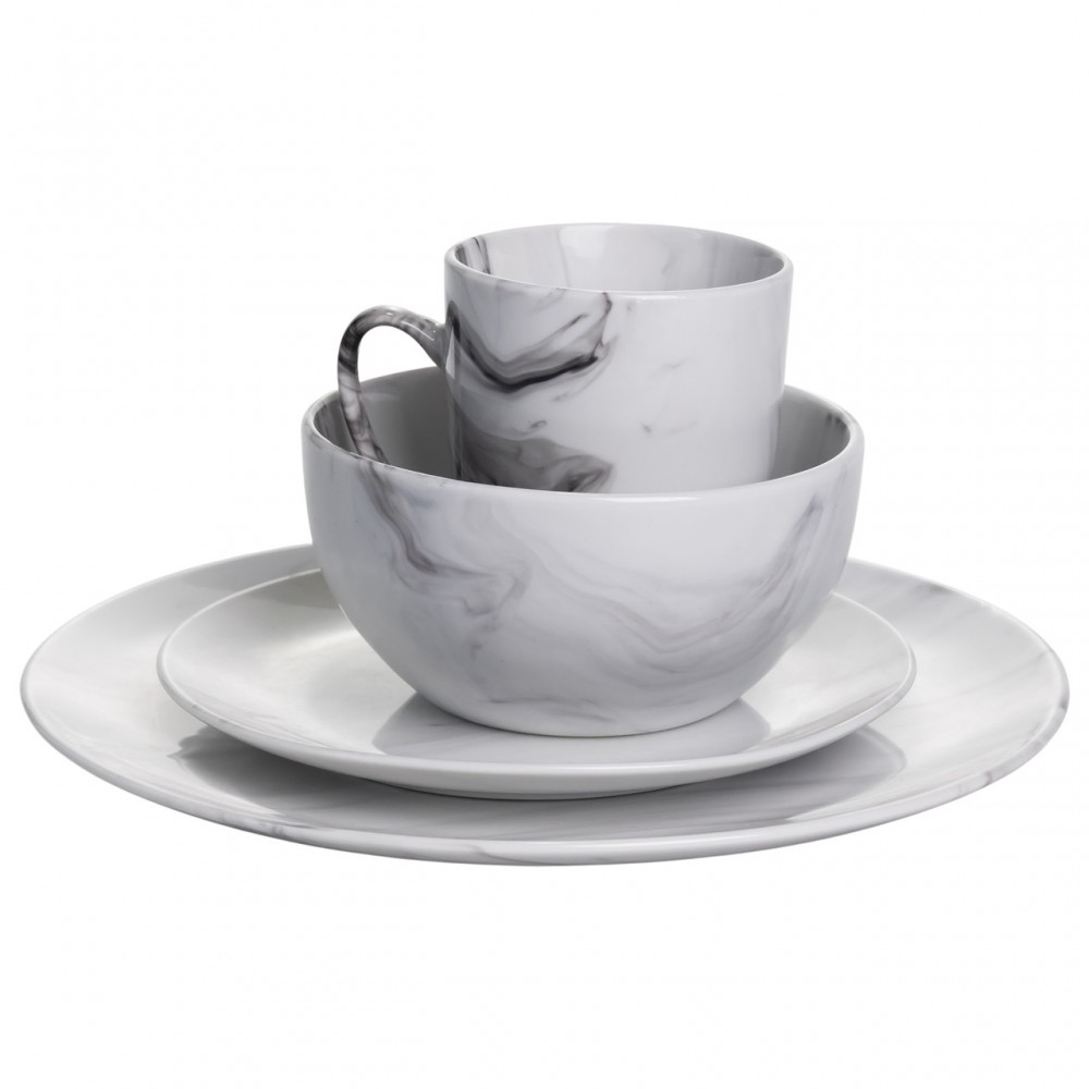 Столовий набір посуду тарілок і чашок 24 предметів на 6 персон Marmor порцеляновий MD-24-2G