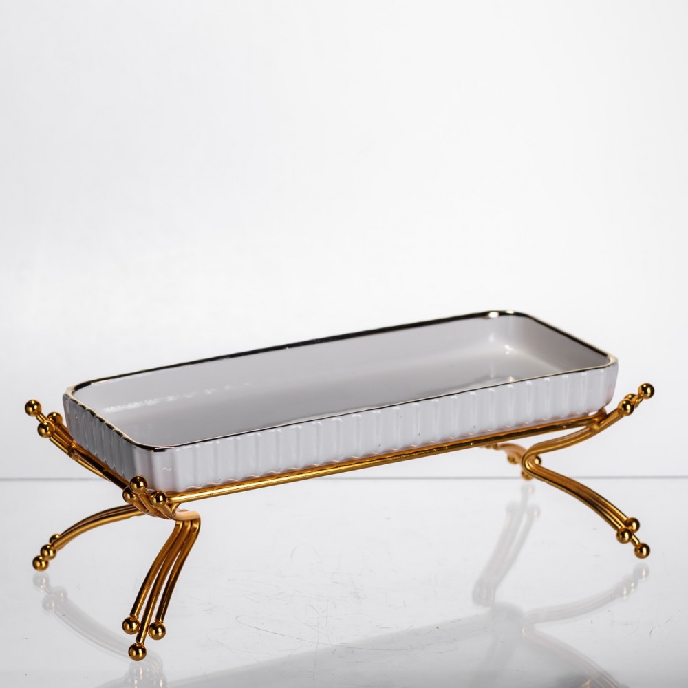 Фарфоровое блюдо для сервировки на металлической подставке 37×18×5 (см) блюдо для подачи закусок LB-1566G