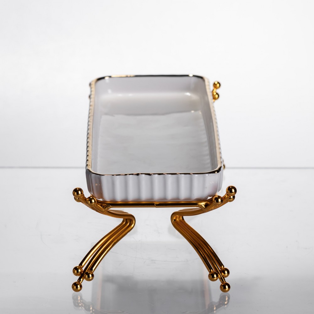 Фарфоровое блюдо для сервировки на металлической подставке 37×18×5 (см) блюдо для подачи закусок LB-1566G