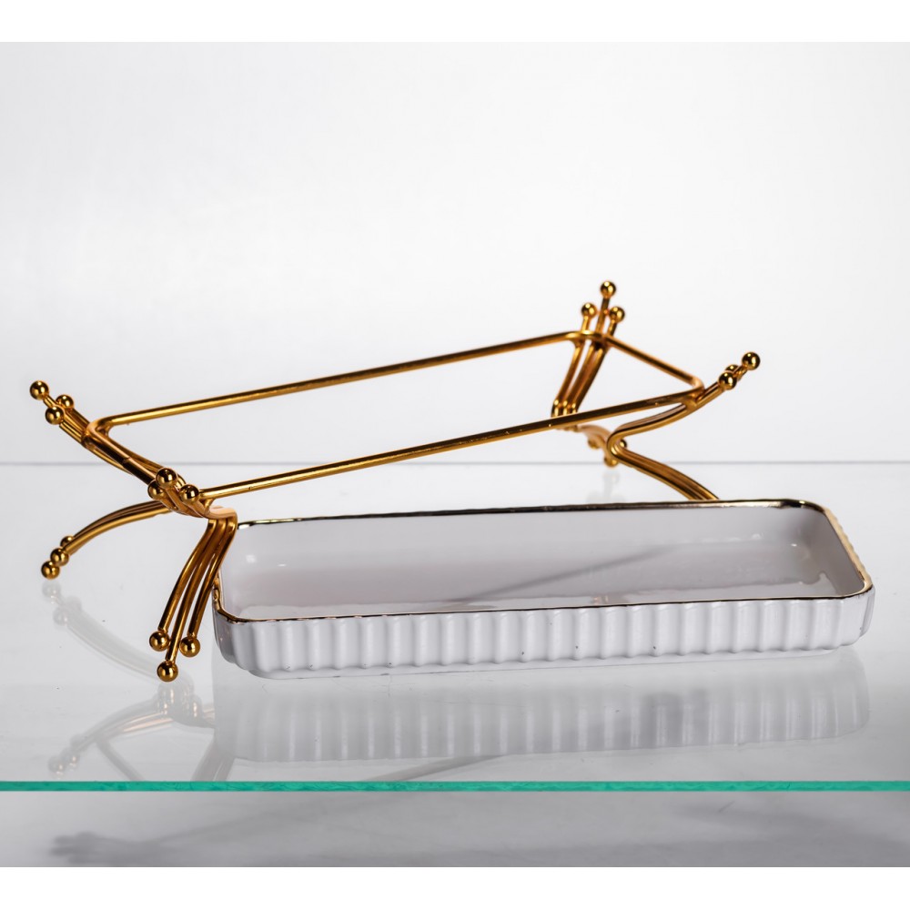 Фарфоровое блюдо для сервировки на металлической подставке 37×18×5 (см) блюдо для подачи закусок LB-1566G