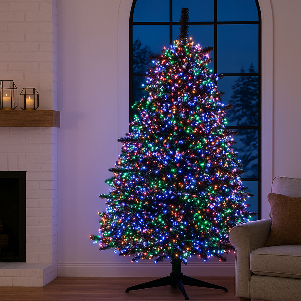 Новогодняя гирлянда комнатная роса Хвойная лапа 50 м 1500 LED белый провод Мультиколор D1500L50MWML