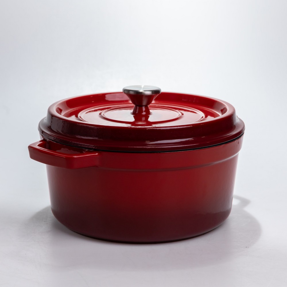 Кастрюля чугунная 4.5 л эмалированная с крышкой посуда для тушения запекания томления кухонная Красная HP-1-19-RED