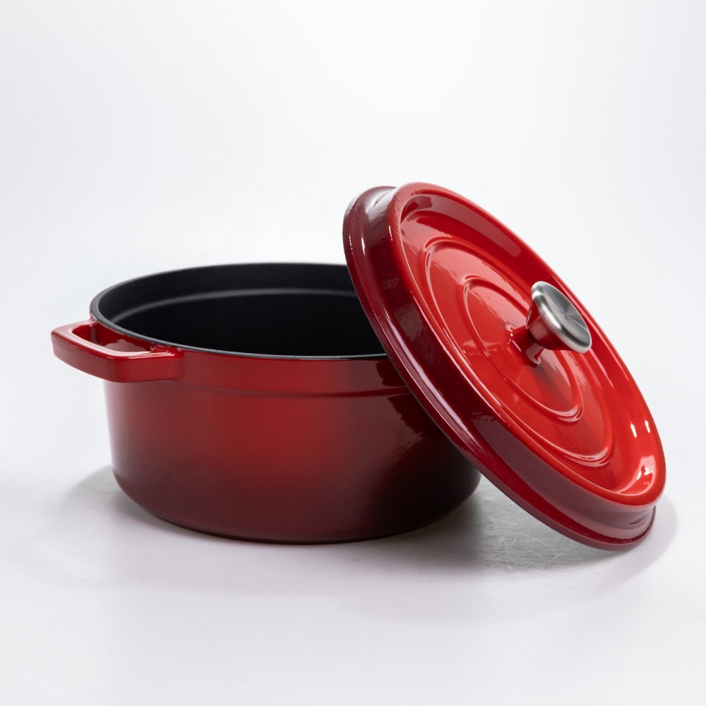 Кастрюля чугунная 4.5 л эмалированная с крышкой посуда для тушения запекания томления кухонная Красная HP-1-19-RED