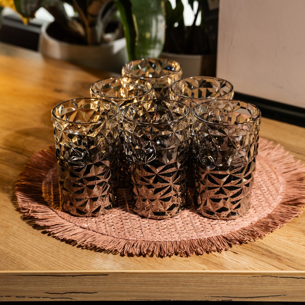 Набор стеклянных стаканов 6 штук 350 мл для лимонадов сока воды коктейлей стаканы стеклянные для напитков Серый HP-19-183