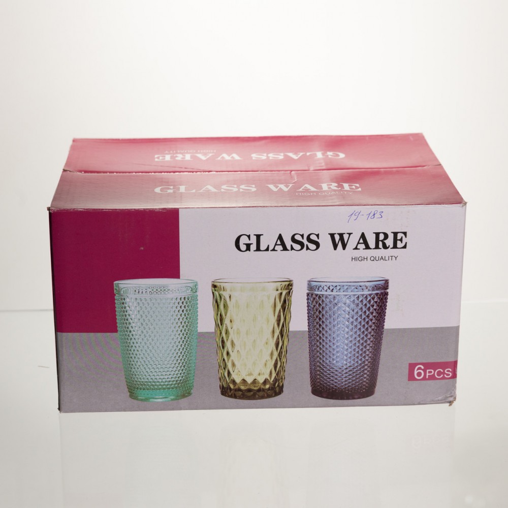 Набор стеклянных стаканов 6 штук 350 мл для лимонадов сока воды коктейлей стаканы стеклянные для напитков Серый HP-19-183