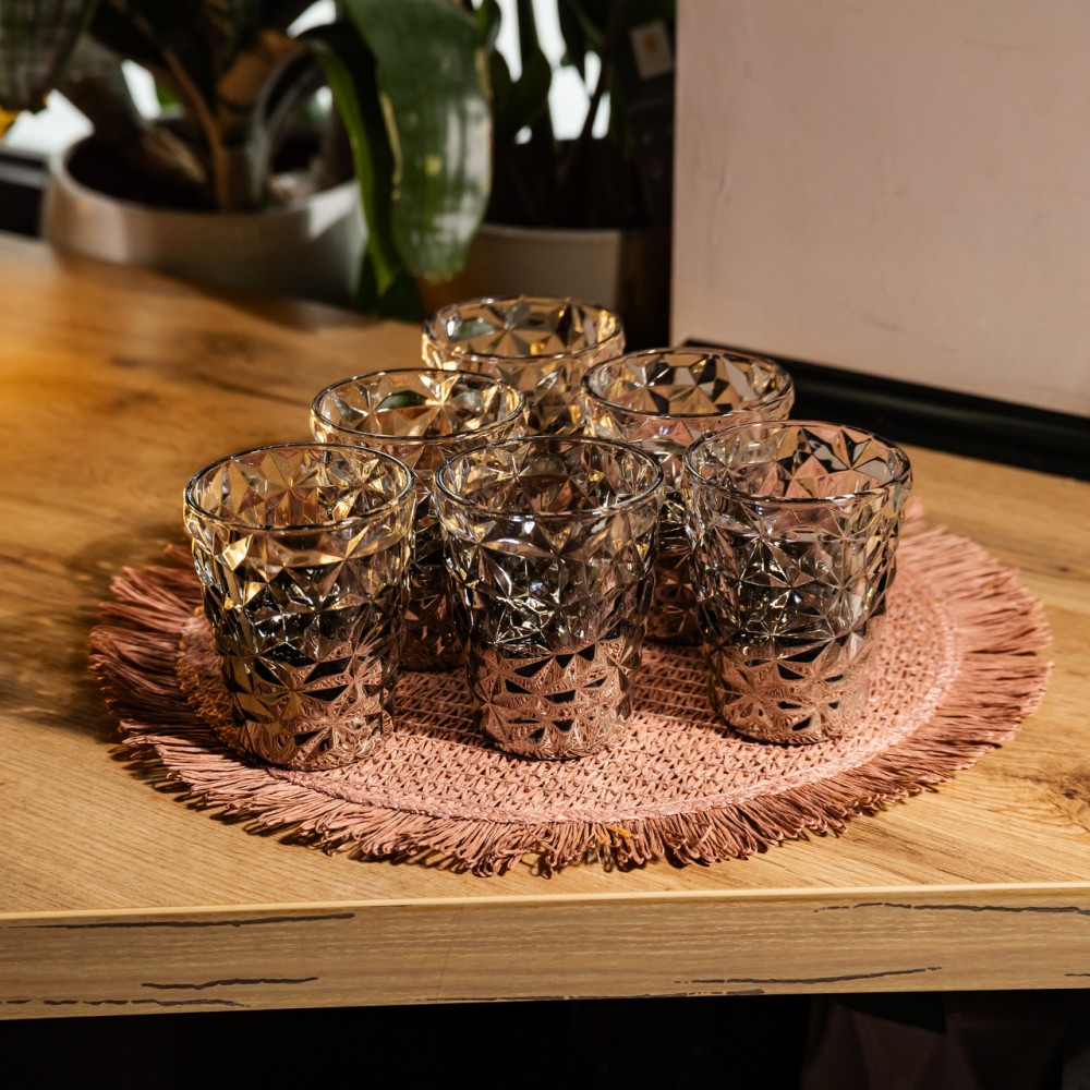 Набор стеклянных стаканов 6 штук 250 мл для лимонадов сока воды коктейлей стаканы стеклянные для напитков Серый HP-19-184