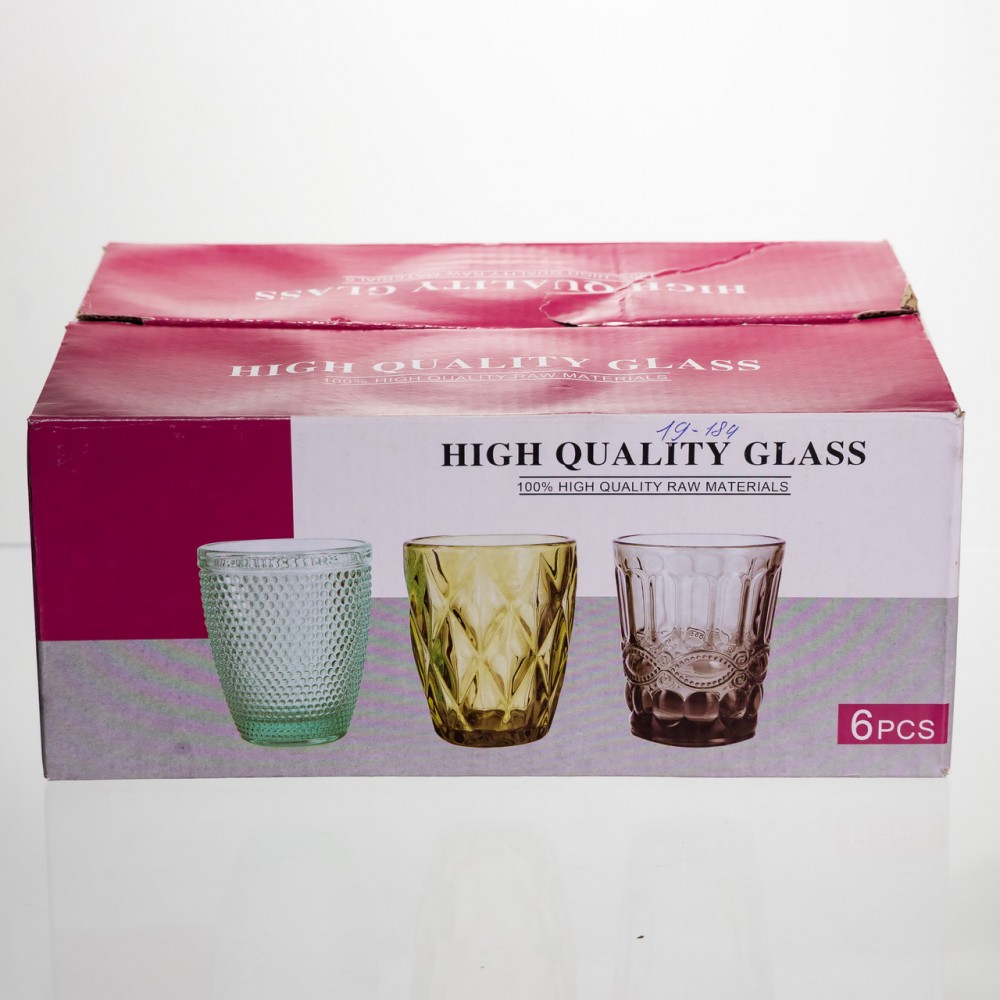 Набор стеклянных стаканов 6 штук 250 мл для лимонадов сока воды коктейлей стаканы стеклянные для напитков Серый HP-19-184