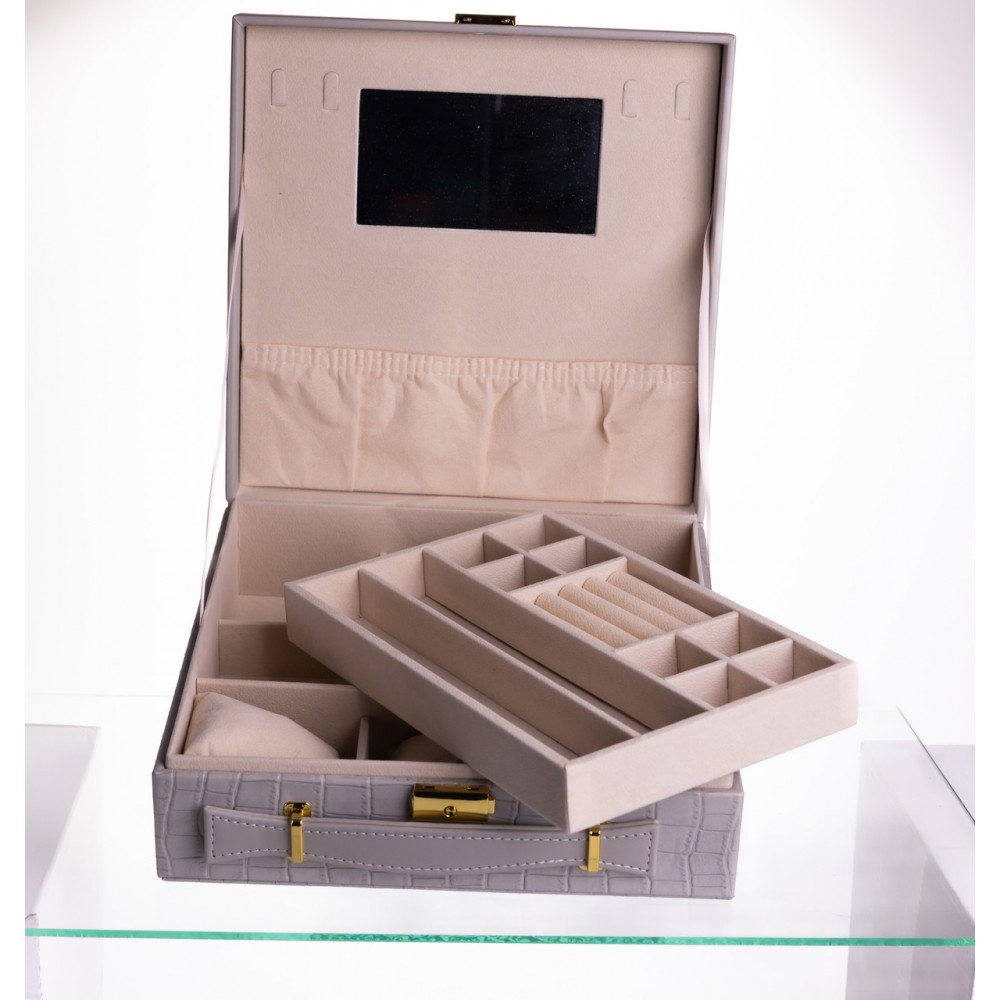 Шкатулка для украшений из эко кожи 2 яруса Серый HP-5-35G