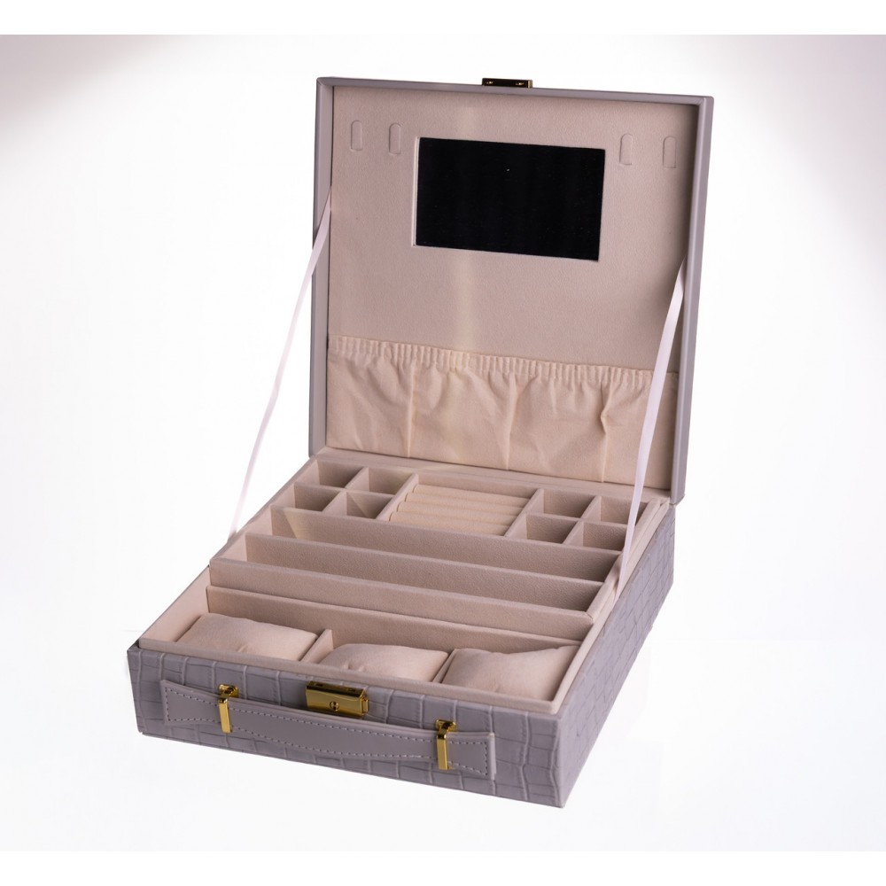 Шкатулка для украшений из эко кожи 2 яруса Серый HP-5-35G