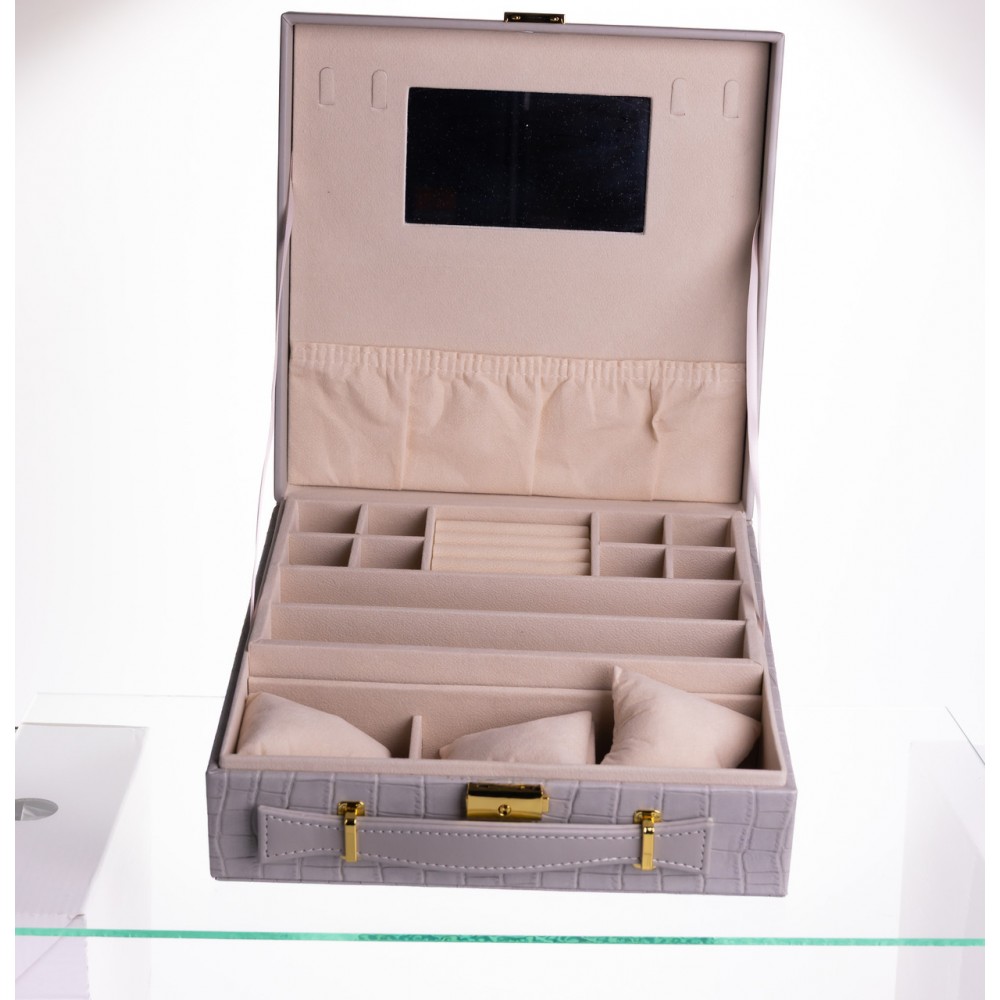 Шкатулка для украшений из эко кожи 2 яруса Серый HP-5-35G