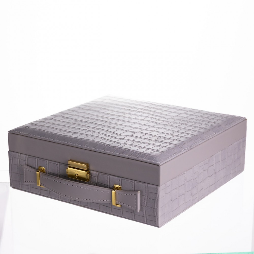 Шкатулка для украшений из эко кожи 2 яруса Серый HP-5-35G