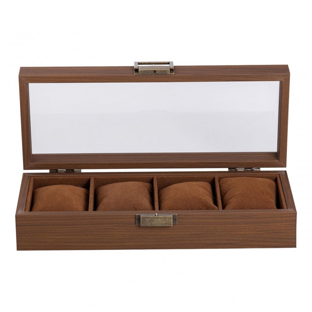 Шкатулка для часов 31×12×7,5 см, деревянная 4 отсека коричневая HP-5-13