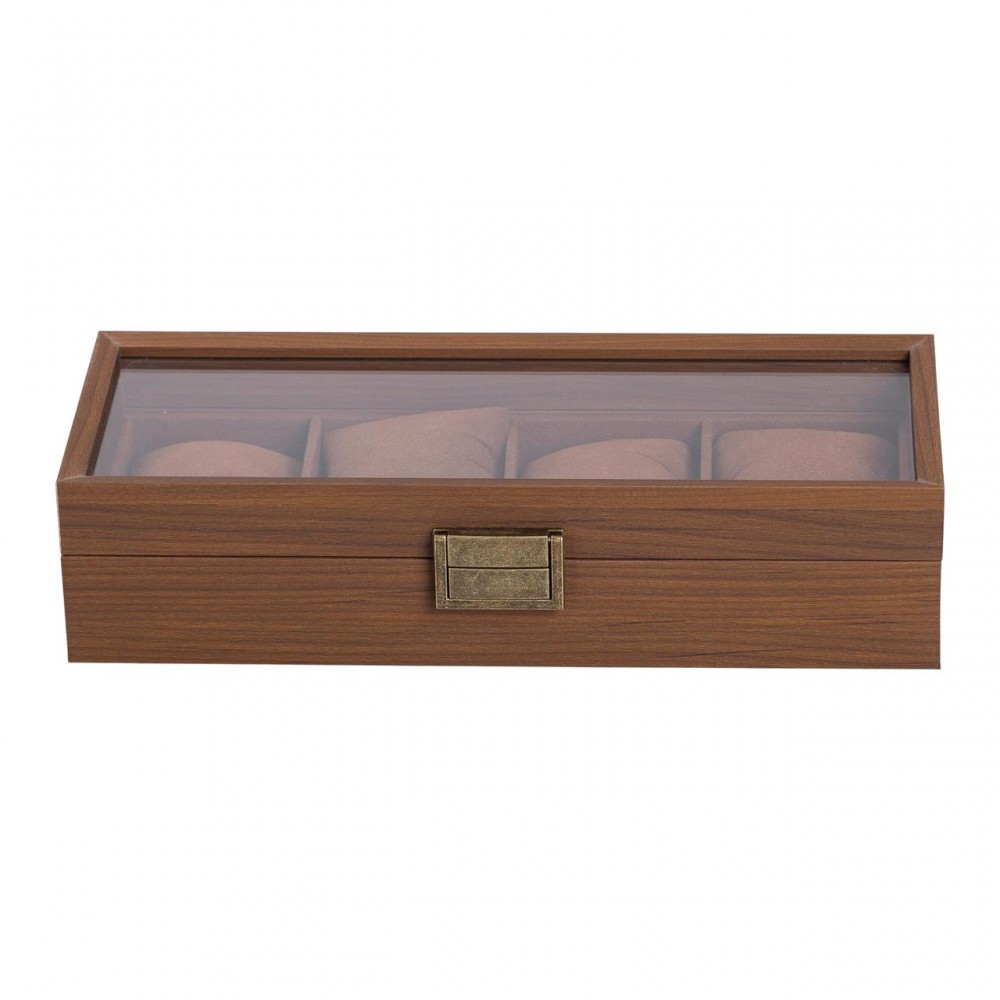 Шкатулка для часов 31×12×7,5 см, деревянная 4 отсека коричневая HP-5-13