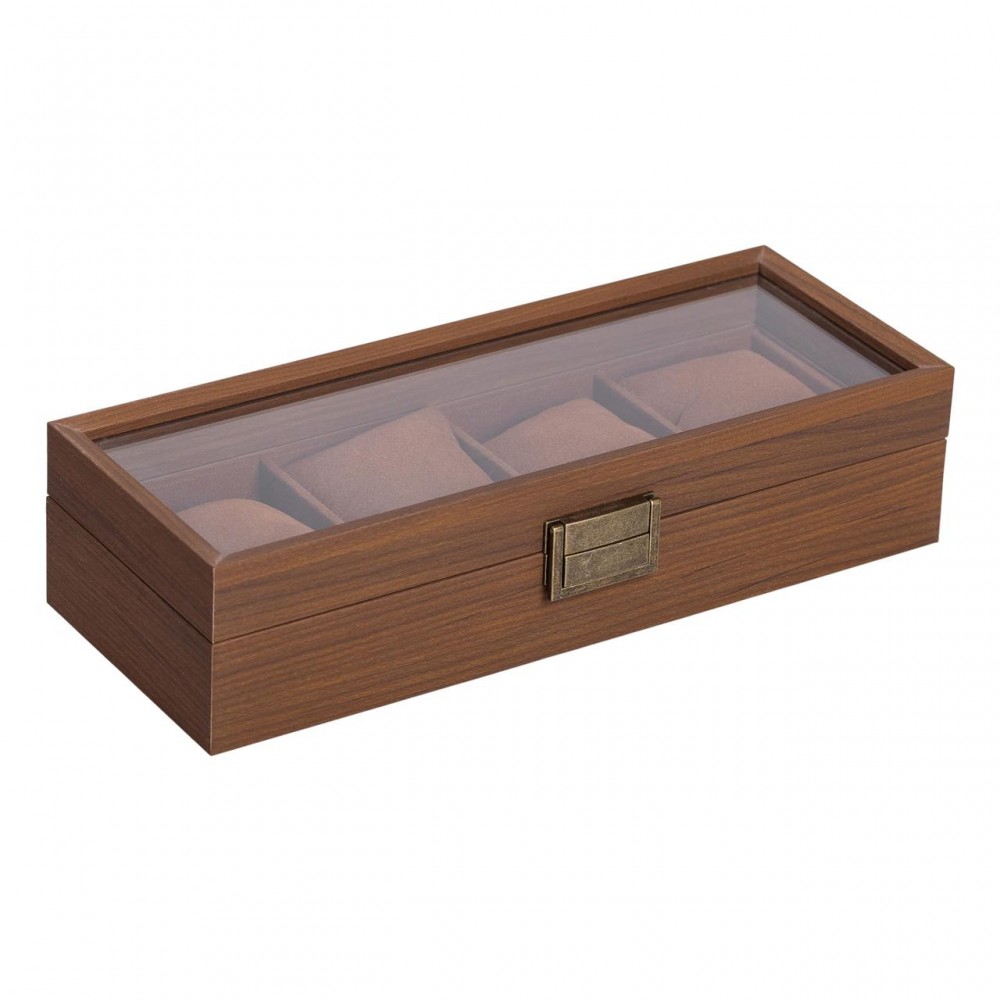 Шкатулка для часов 31×12×7,5 см, деревянная 4 отсека коричневая HP-5-13