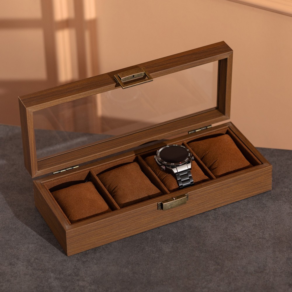 Шкатулка для часов 31×12×7,5 см, деревянная 4 отсека коричневая HP-5-13