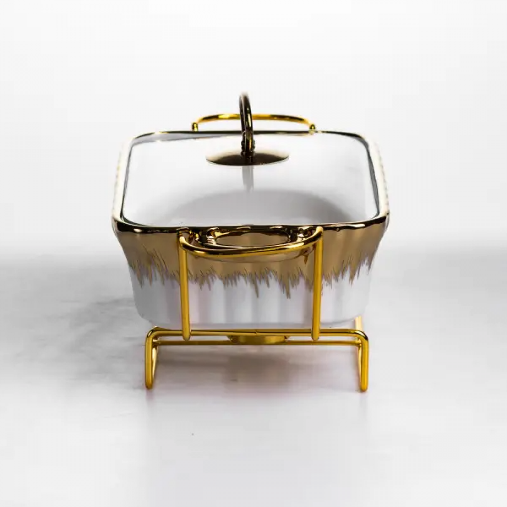 Мармитница фарфоровая 1 л прямоугольная со стеклянной крышкой 31х16х11 см ML525-11