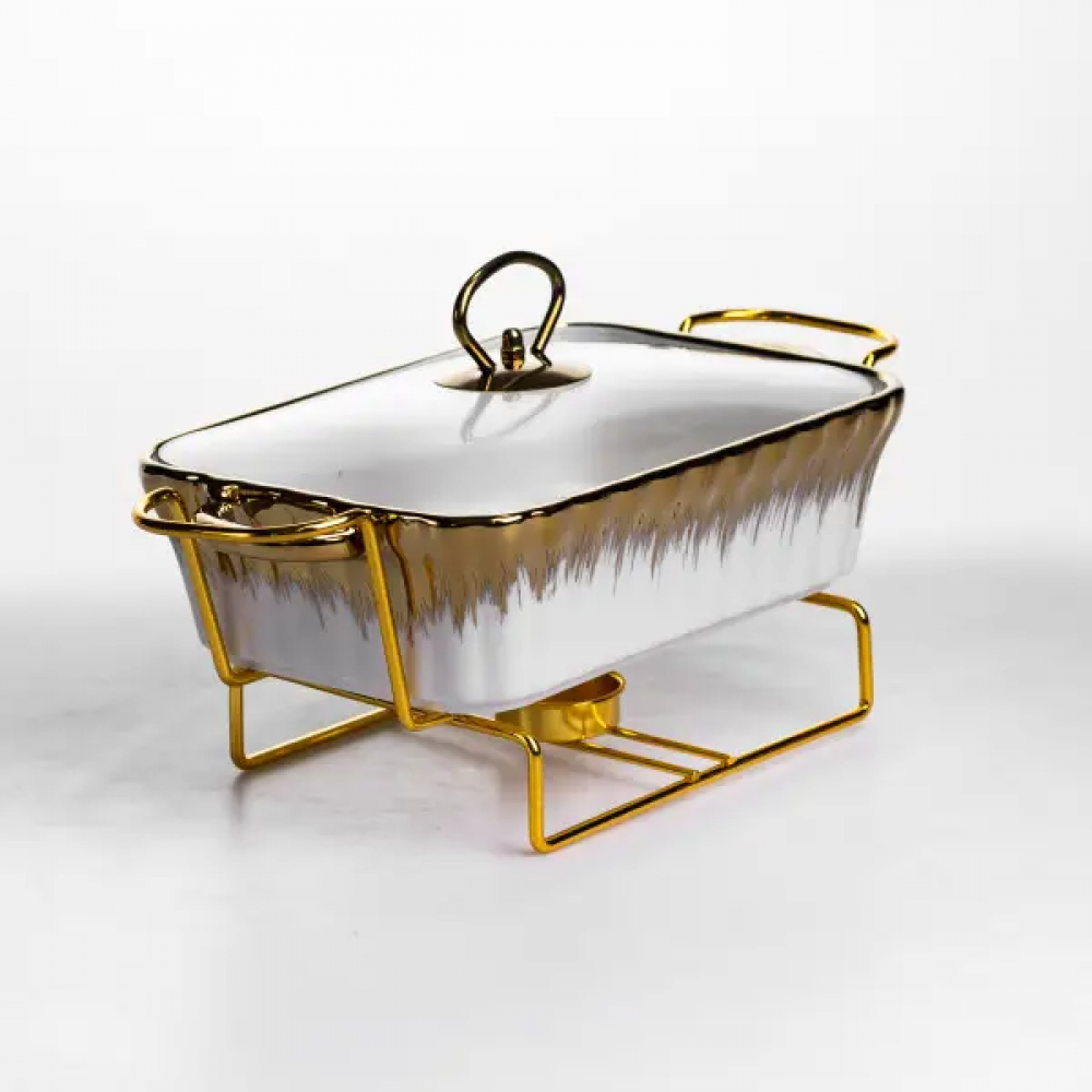 Мармитница фарфоровая 1 л прямоугольная со стеклянной крышкой 31х16х11 см ML525-11