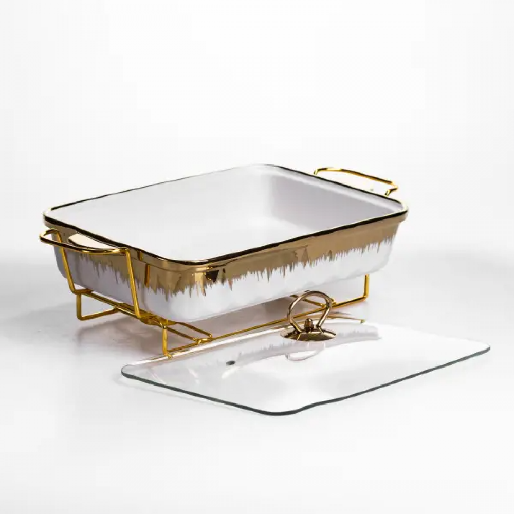 Мармитница фарфоровая 2 л на металлической подставке 40×22,5×15,5 см ML789-15