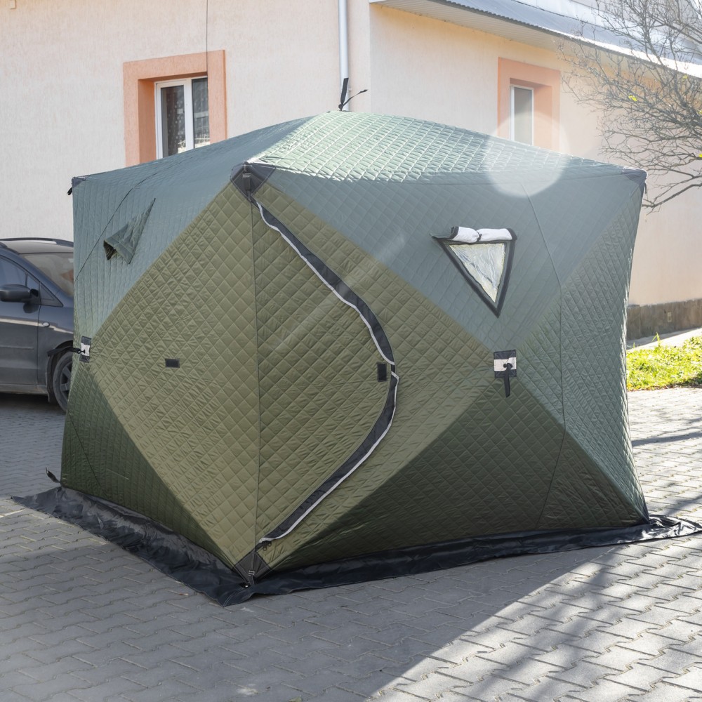 Палатка зимняя утепленная "Куб" 4-х местная LUGI (210х210х210), Зимняя палатка для рыбака туризма кемпинга и путешествий Хаки LU-BD21