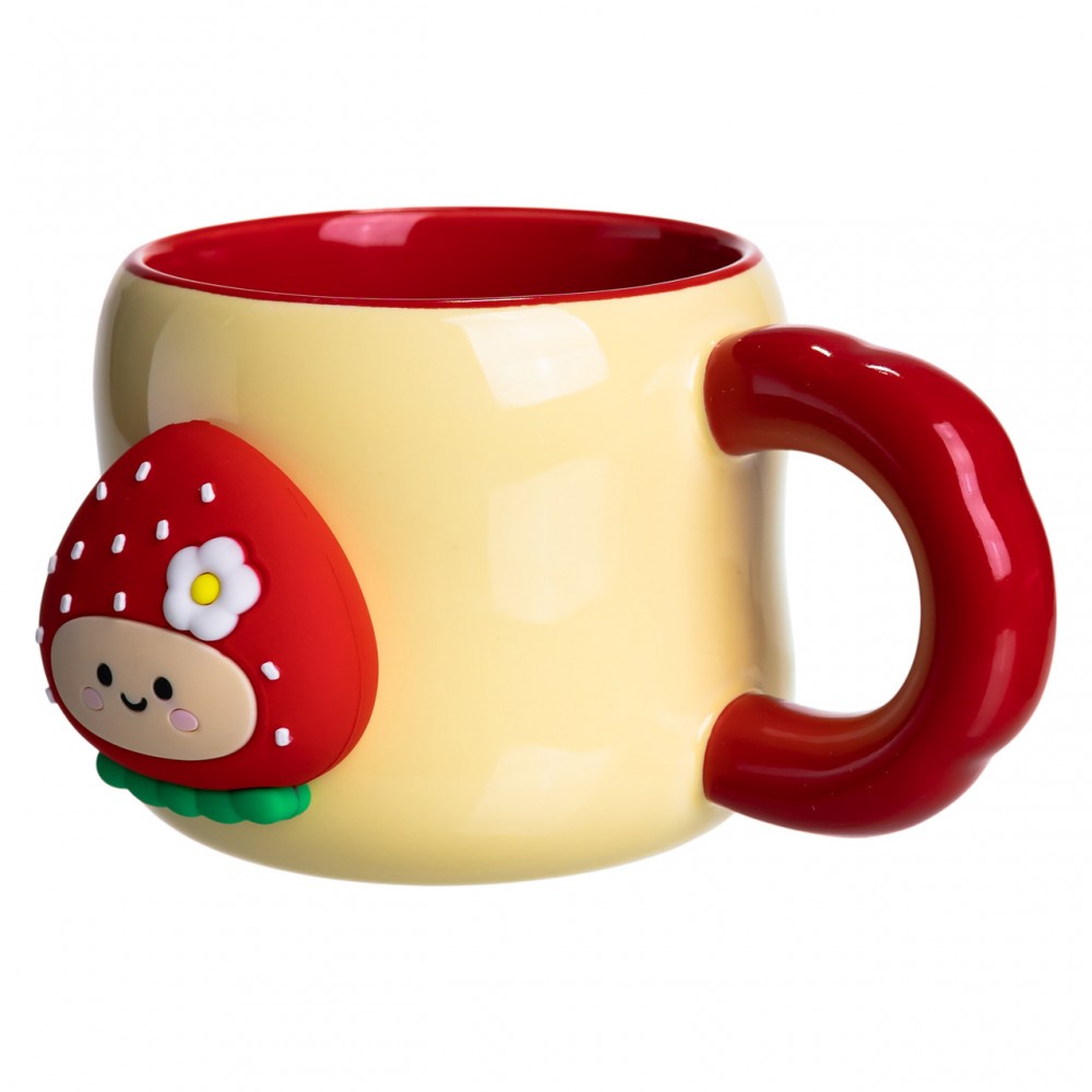 Чашка фарфоровая с магнитом Клубника 400 (мл) подарочная кружка прикольная чашка для детей на подарок Желтый с красным FM-53A