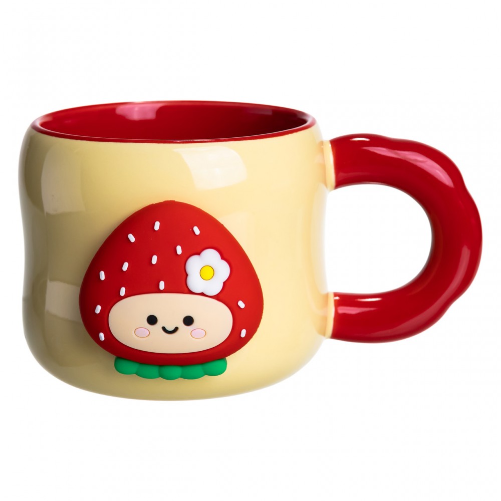 Чашка фарфоровая с магнитом Клубника 400 (мл) подарочная кружка прикольная чашка для детей на подарок Желтый с красным FM-53A