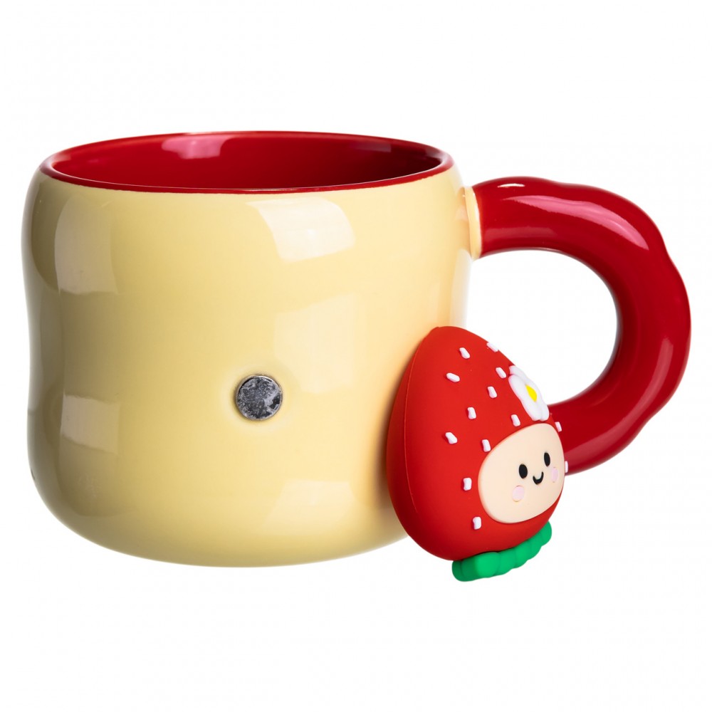 Чашка фарфоровая с магнитом Клубника 400 (мл) подарочная кружка прикольная чашка для детей на подарок Желтый с красным FM-53A