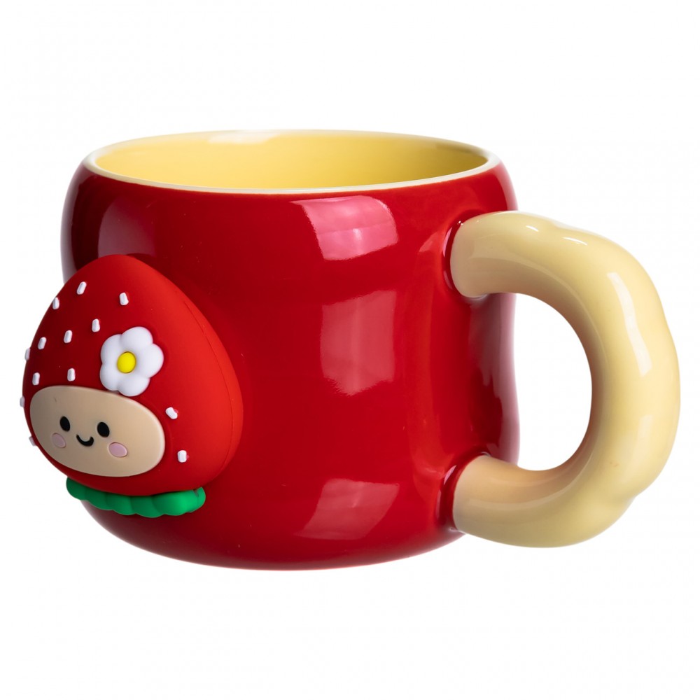 Чашка фарфоровая с магнитом Клубника 400 (мл) подарочная кружка прикольная чашка для детей на подарок Красный с желтым FM-53B