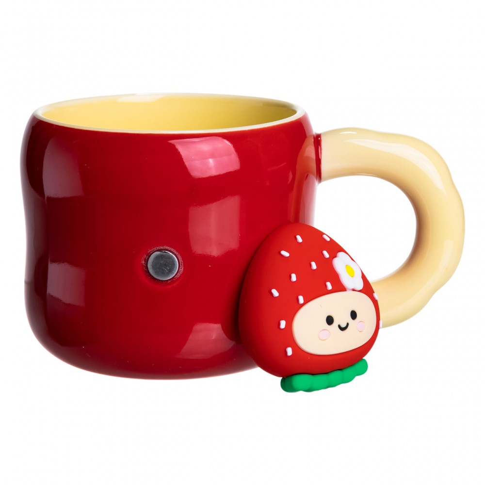 Чашка фарфоровая с магнитом Клубника 400 (мл) подарочная кружка прикольная чашка для детей на подарок Красный с желтым FM-53B