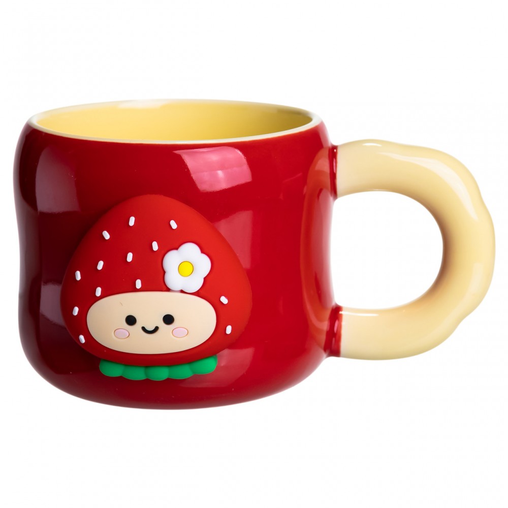 Чашка фарфоровая с магнитом Клубника 400 (мл) подарочная кружка прикольная чашка для детей на подарок Красный с желтым FM-53B