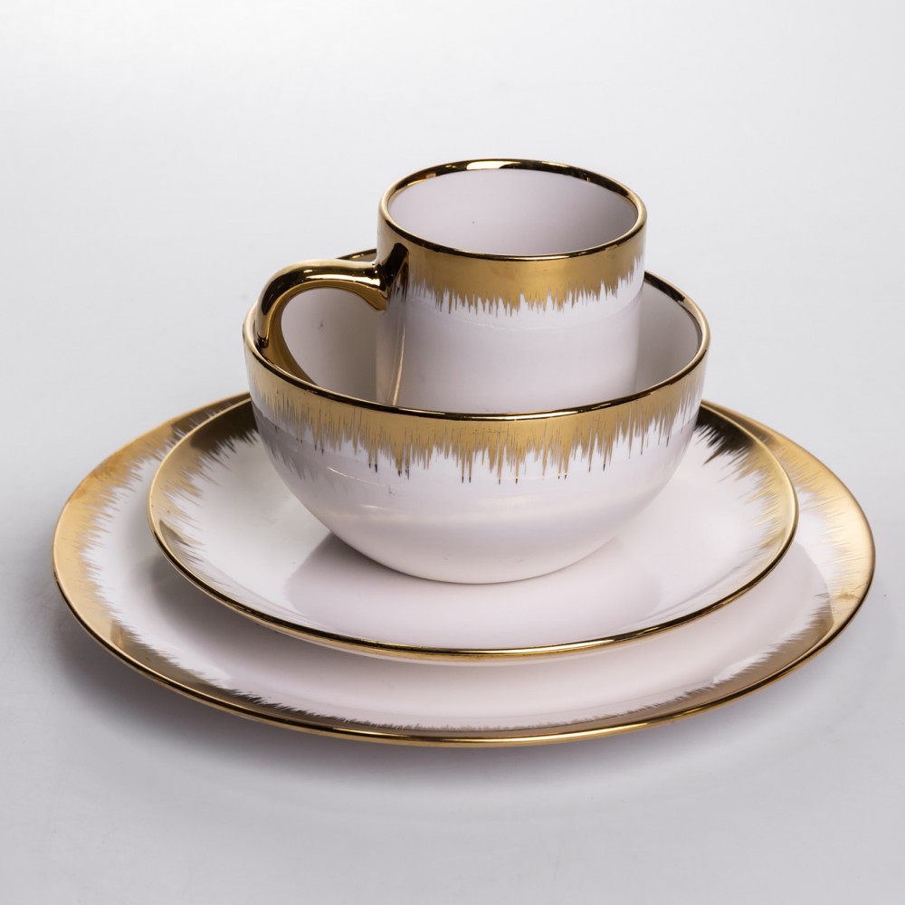 Столовый набор посуды тарелок и чашек 24 предмета на 6 персон "Изумруд" фарфоровый MD-16