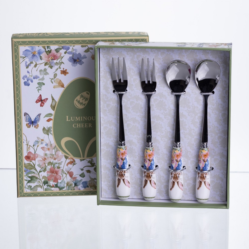 Набор столовых приборов Garden Rabbits десертная вилка и ложка серебристая по 2 штуки HP-7323-7