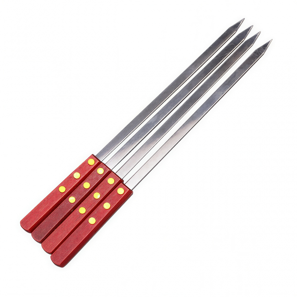 Набор шампуров 4 штук из нержавеющей стали с деревянной ручкой 53.5х1 см BQ-20