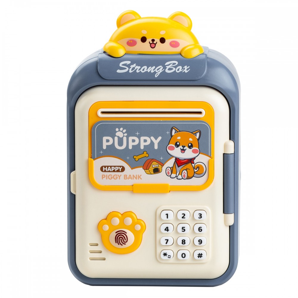 Копилка сейф для детей с отпечатком пальца и кодовым замком для денег электронная от батареек 14х10.5х24 см HP12265BL