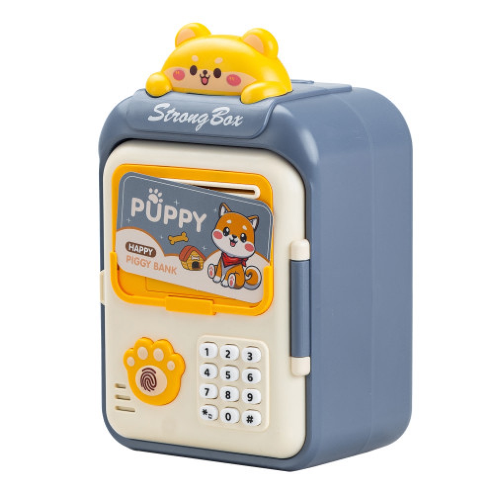 Копилка сейф для детей с отпечатком пальца и кодовым замком для денег электронная от батареек 14х10.5х24 см HP12265BL