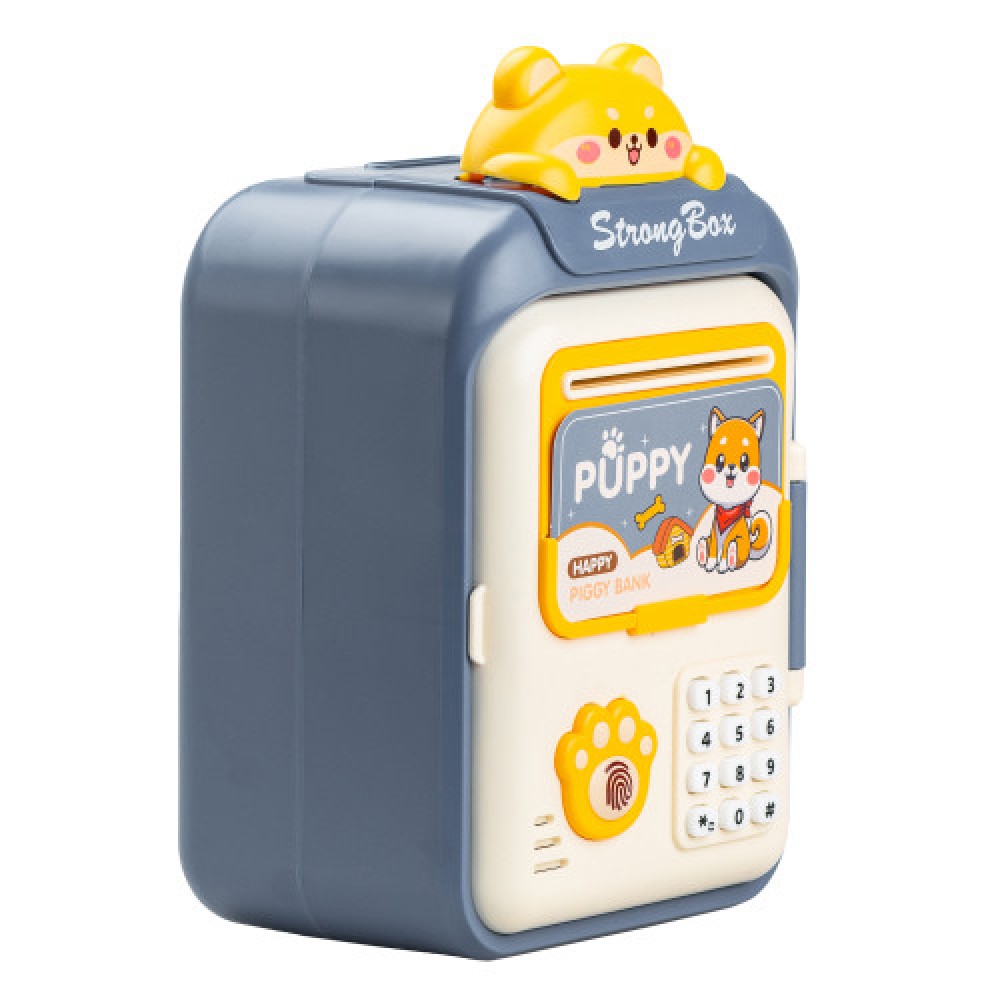 Копилка сейф для детей с отпечатком пальца и кодовым замком для денег электронная от батареек 14х10.5х24 см HP12265BL