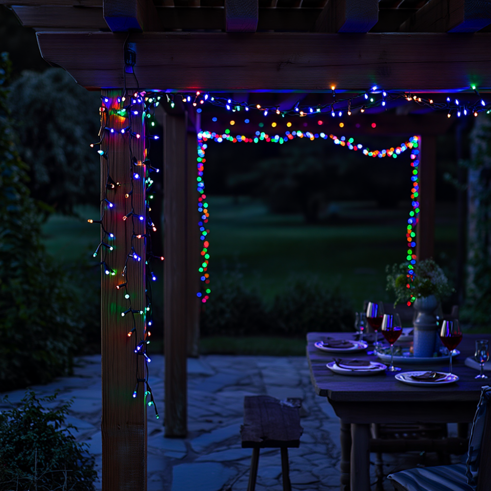Новогодняя гирлянда уличная 30 м 300 LED с солнечной батареей черный провод Мультиколор SB300L30MBML