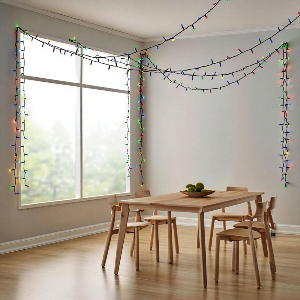 Новогодняя гирлянда уличная 50 м 500 LED с солнечной батареей черный провод Мультиколор SB500L50MBML