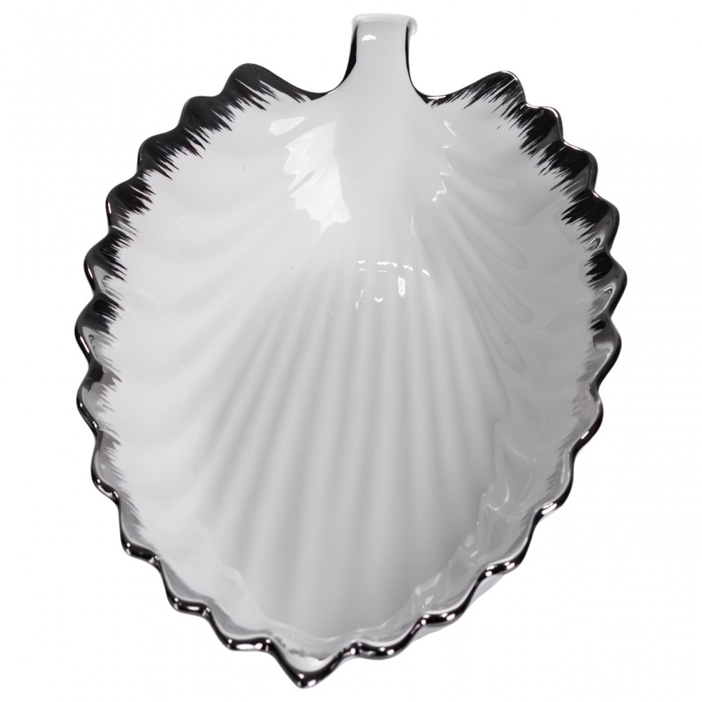 Порцелянове блюдо для сервірування столу у формі листа 41×20×6,5 (см) Біле зі сріблом 2551-1S