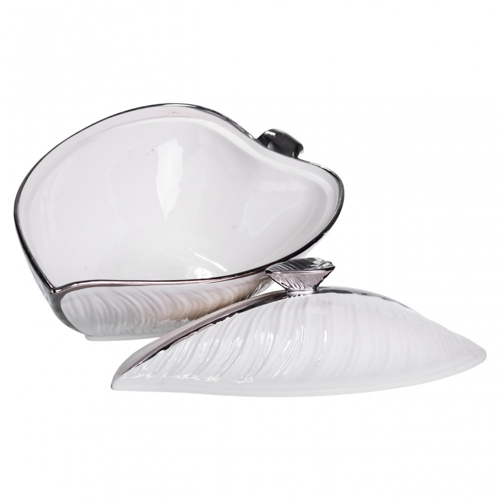 Супница 800 (мл) фарфоровая 26×18×14 (см) с крышкой Белый с серебром XL-4074AS